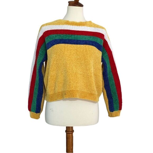 Sweet Rain Chenille Cropped Sweater Chunky Knit Mustard Size Large - Picture 3 of 9